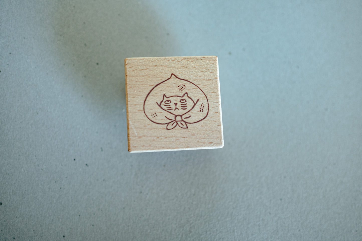 Handmade Medium Wood Rubber Stamp with Peach Scarf Cat