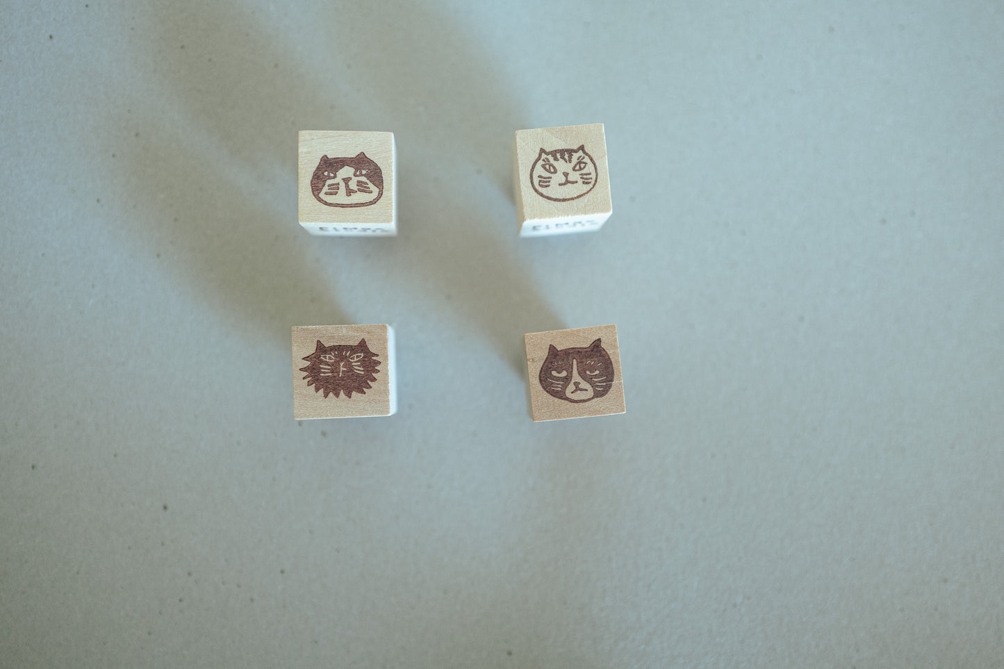 Handmade Wood Whimsy Cats Stamp Set